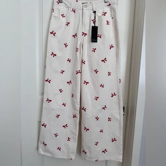 Bow Embroidered Baggy Pants - Picture 2 of 5